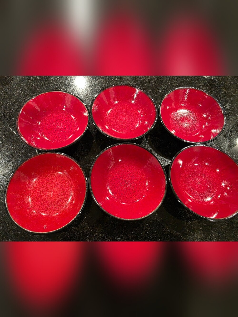 Home Red Solstice Six-Piece Red & Black 4in Sauce Dip Bowl Set
